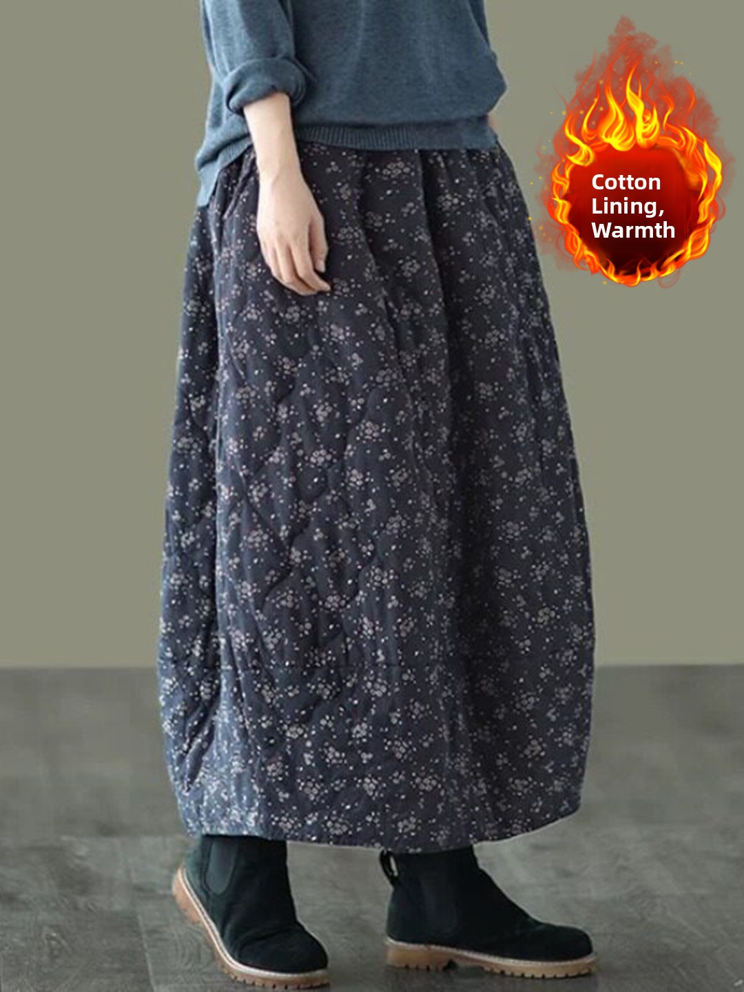 Midi Skirt Floral - Ретро-юбка из хлопка с цветочным узором,