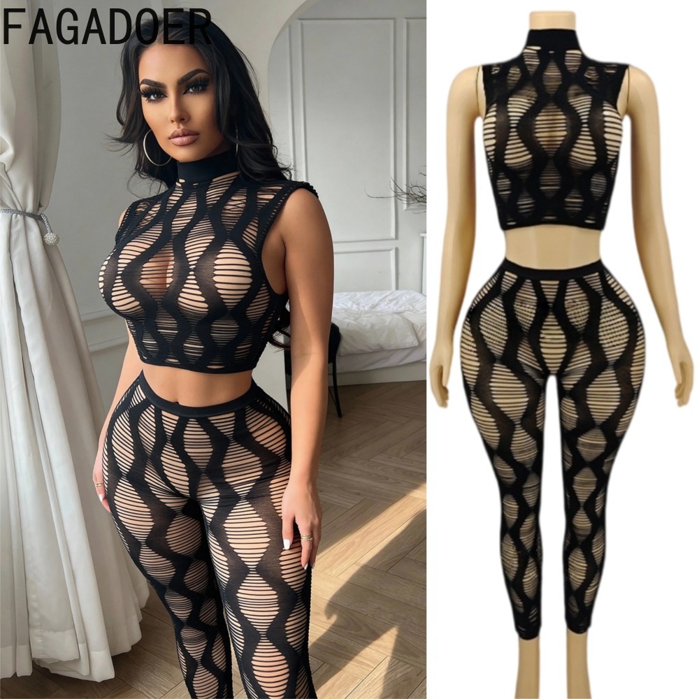Crop Top Crochet - FAGADOER Сексуальный вязаный комплект из двух