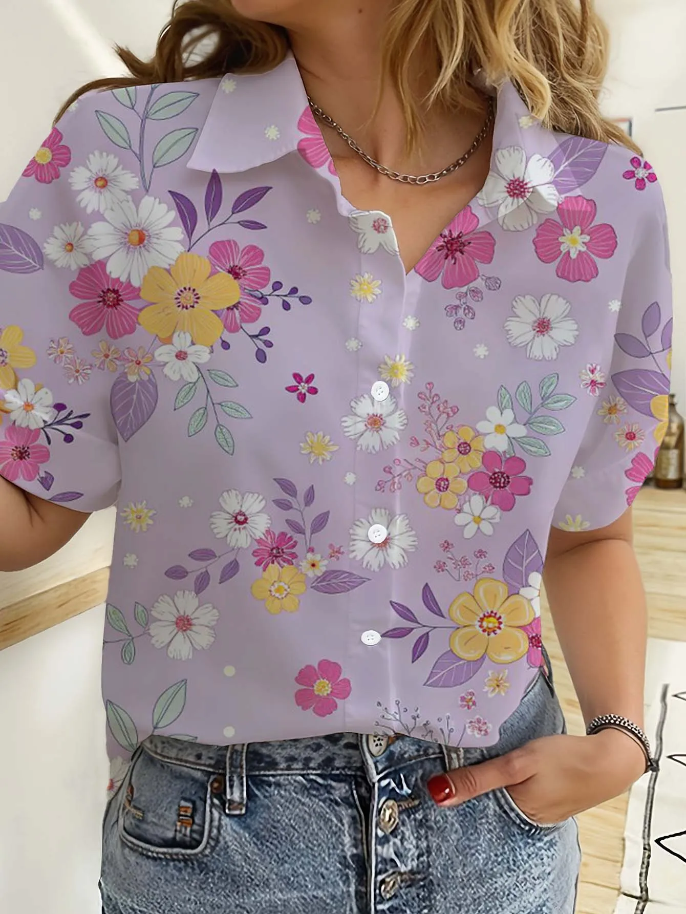 Romper Floral Print - Гавайские женские рубашки с коротким рукавом