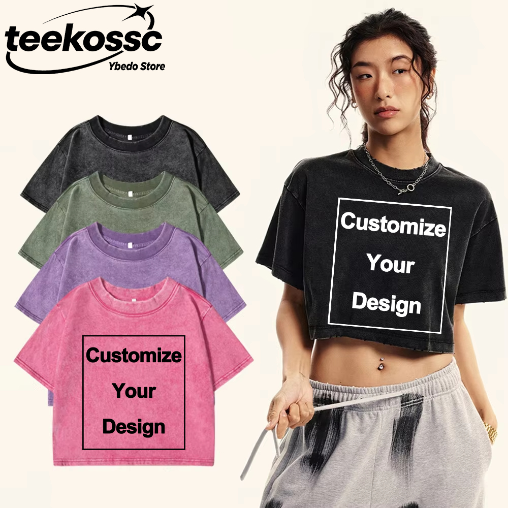Crop Top Crochet - Футболки Y2K с эффектом потертости, однотонные,